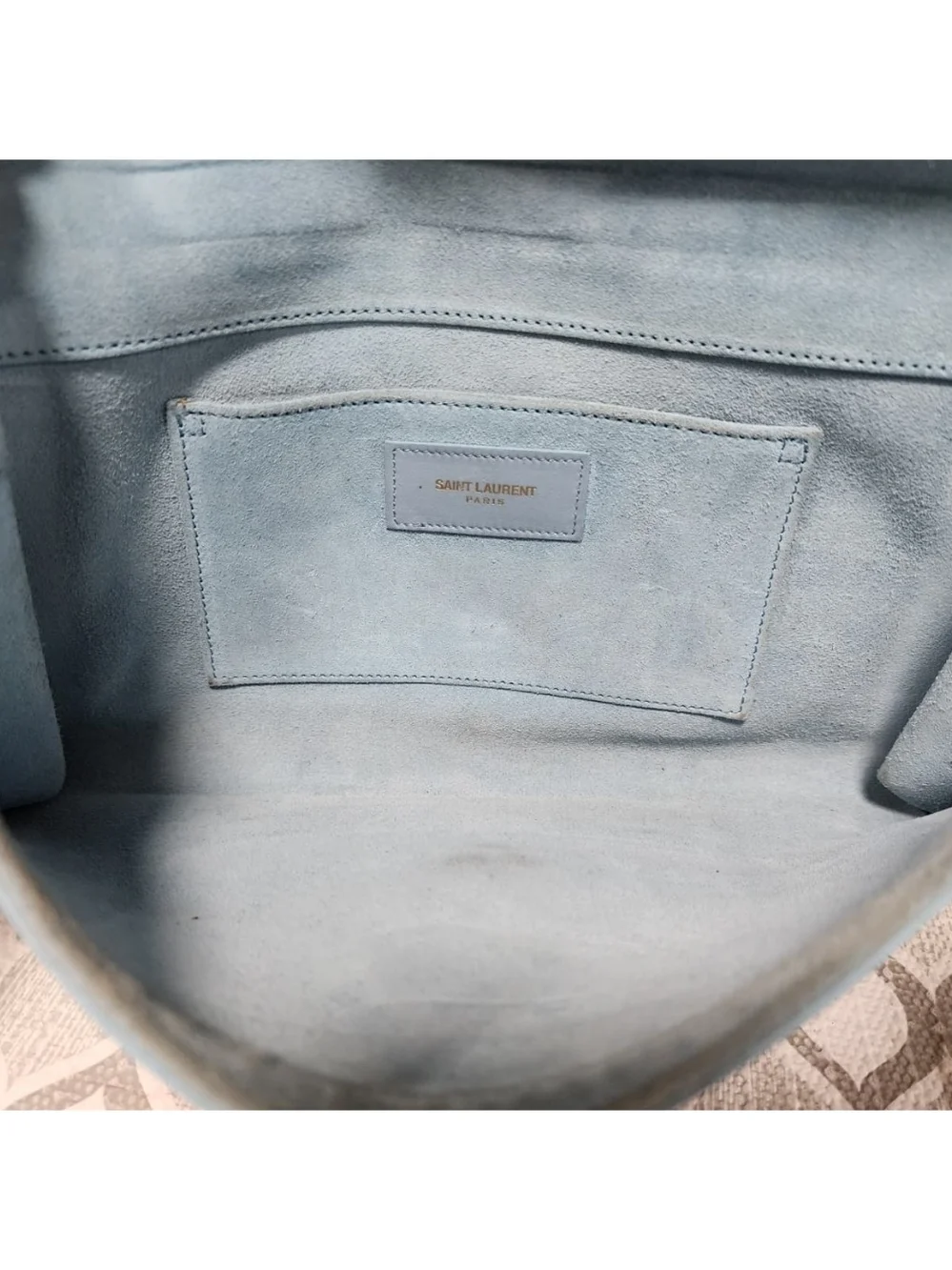 YVES SAINT LAURENT Calfskin Leather Ligne Y Clutch Bag Blue